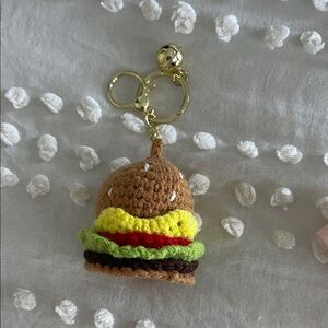 Crocheted Burger Keychain with Bell